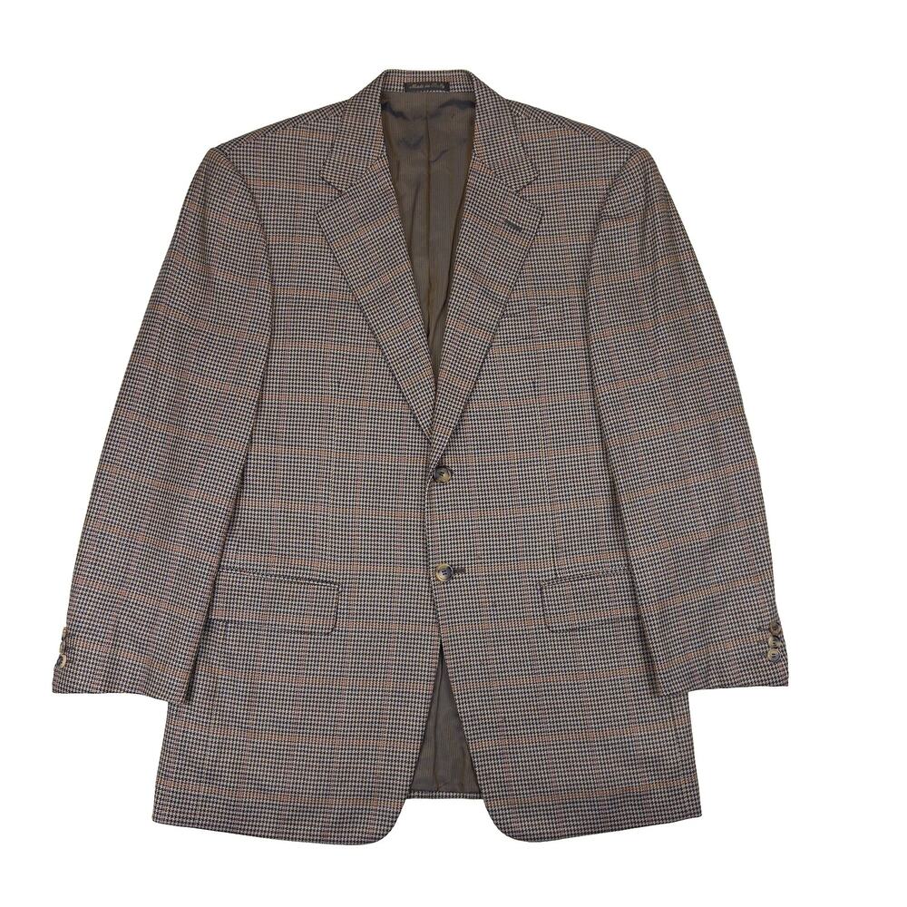 Pal Zileri Men's Blazer 40R 100% Wool Brown Houndstooth Plaid Sport Coat Italy